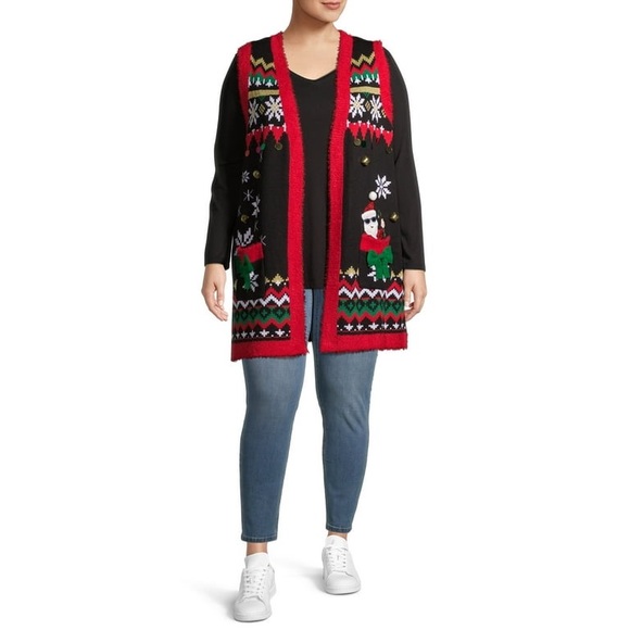 Holiday Christmas signature vest sweater with pattern long tunic soft medium - Picture 2 of 13